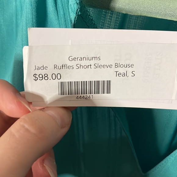 NWT JADE Melody Tam Teal Ruffle Blouse Size Small - Picture 8 of 8